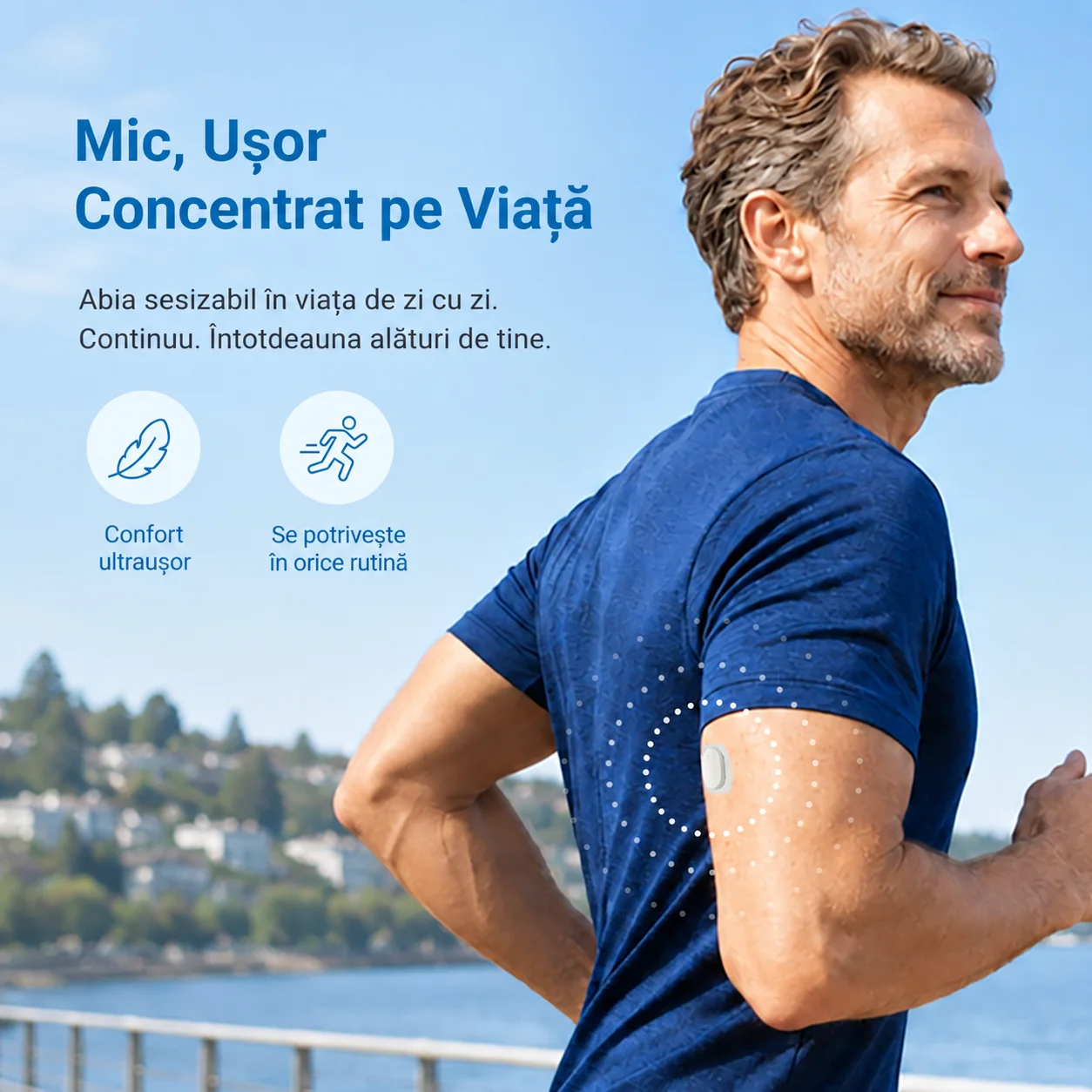 Senzor Connect 21 CGM compact și ușor pentru purtare discretă